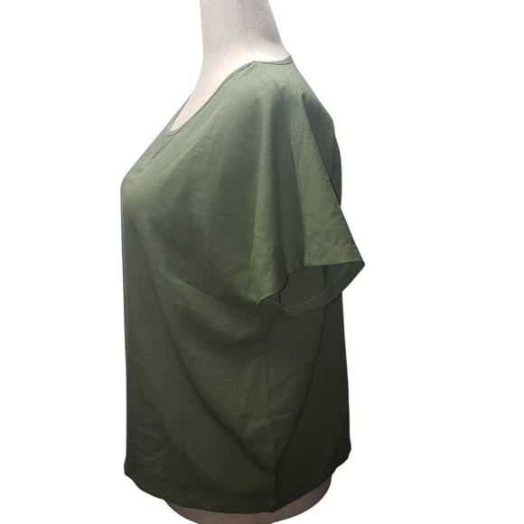 Olive Green Blouse XL Textured Minimalist Fall Top Earthy Neutral Layer - Picture 2 of 9